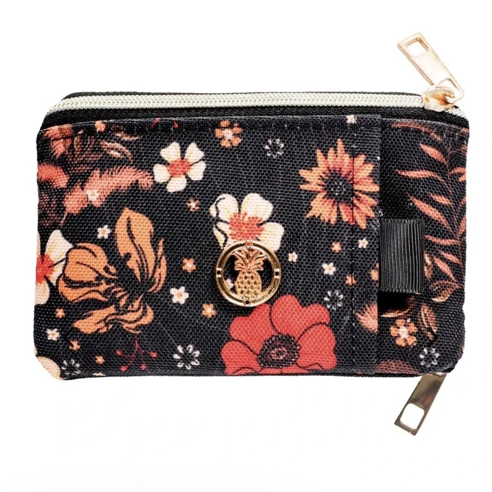 Simply Southern Vintage Black Floral ID Wallet Pouch Key Ring Card Holder NWT